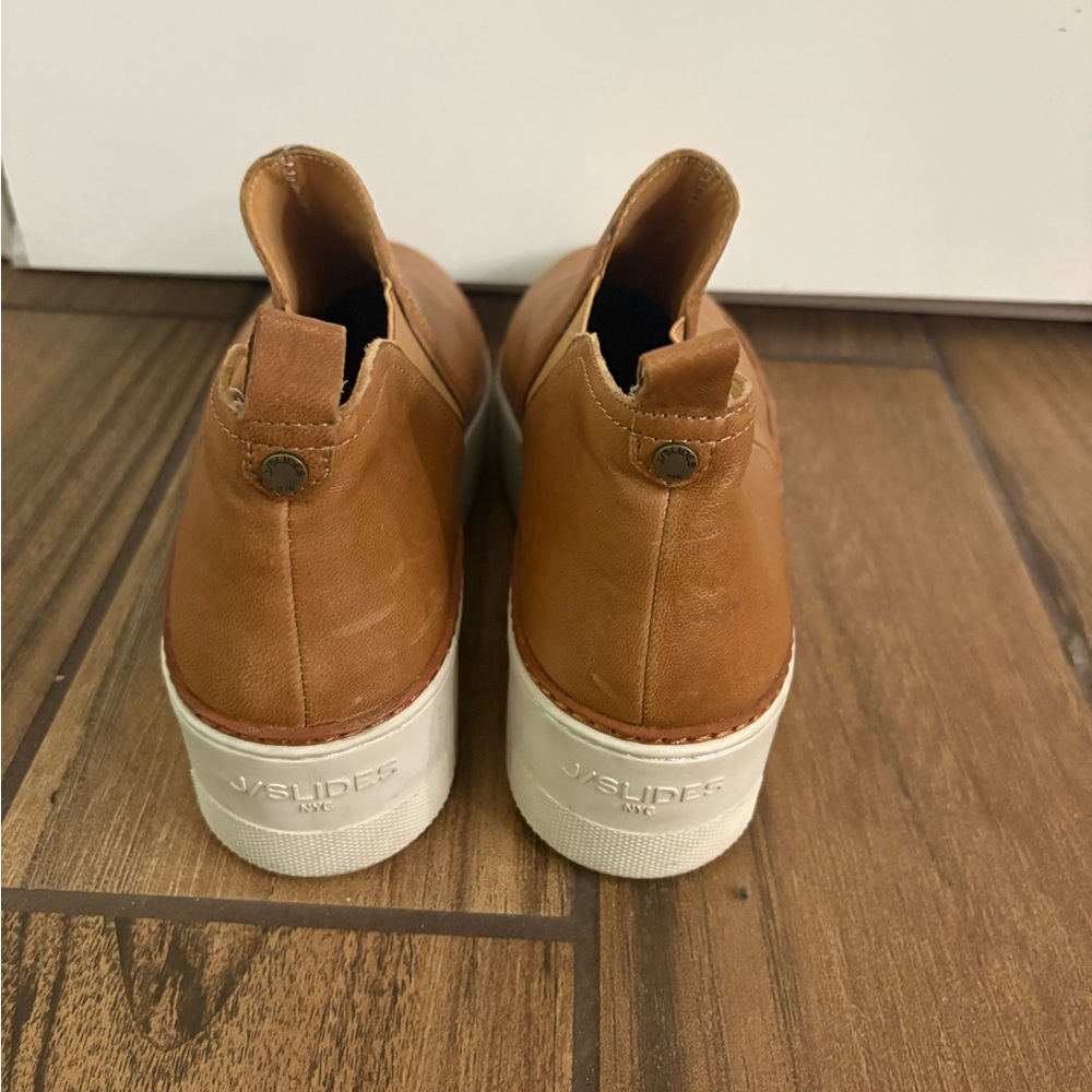 J Slides Tan Leather Platform Ankle Booties - Picture 2 of 3